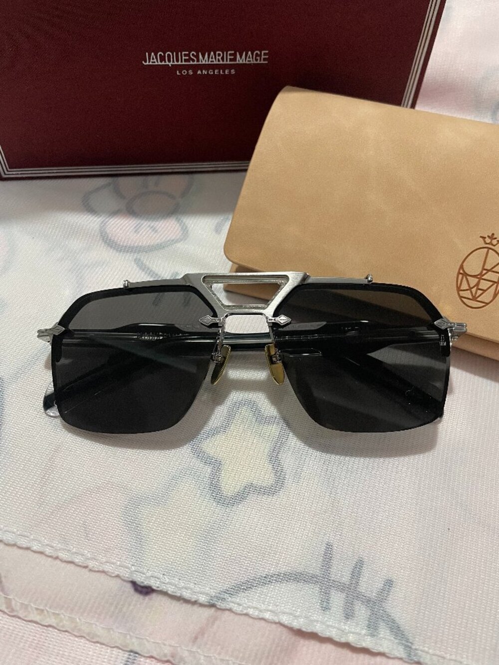 Jacques Marie Mage Metal Half-Rim Aviator Sunglasses